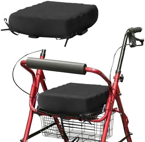 Cojín para Silla de Andador 12x12x3.5 Pulgadas con Funda de Malla Transpirable y Correas Ajustables (Negro) - imagen 1