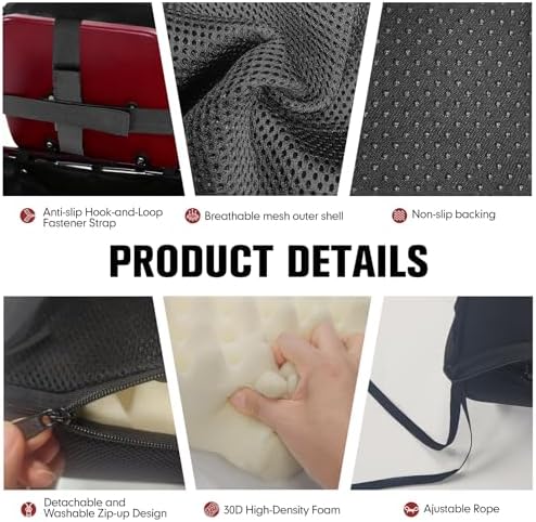 Cojín para Silla de Andador 12x12x3.5 Pulgadas con Funda de Malla Transpirable y Correas Ajustables (Negro) - imagen 3