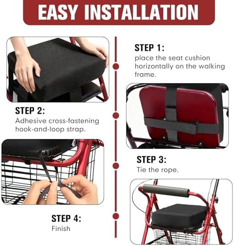 Cojín para Silla de Andador 12x12x3.5 Pulgadas con Funda de Malla Transpirable y Correas Ajustables (Negro) - imagen 5