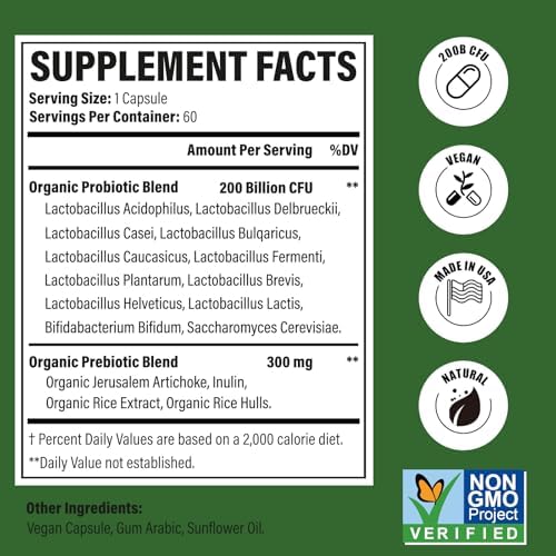 Probióticos para Mujeres y Hombres, 200 Mil Millones de UFC, 12 Cepas con 3 Prebióticos Orgánicos para la Salud Digestiva, Inmunidad, Energía - - imagen 2