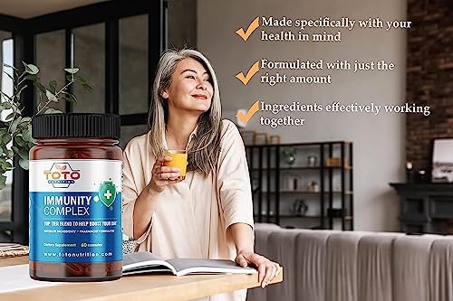 Suplemento Vegano de Refuerzo Inmunológico TotoNutrition con Vitamina C, D, Saúco, Equinácea, Zinc, Quercetina, Cúrcuma, Jengibre y Vitaminas B, Sin - imagen 2