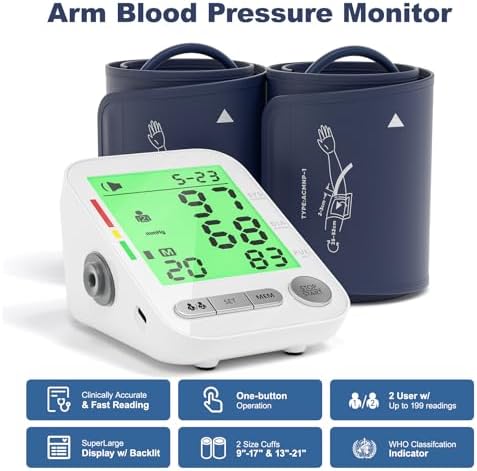 Máquina de Presión Arterial para Brazo, Esfigmomanómetro Electrónico con 2 Mangas, Digital, Pantalla LCD, Mangas Mediana 9-17 y XL 13-21 - imagen 2