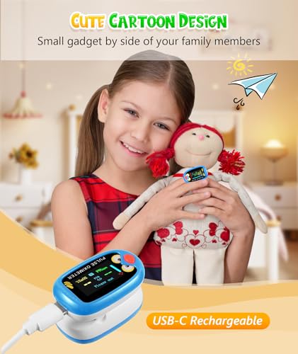 Oxímetro de Dedo Yohcuro para Dedos Pequeños, Recargable por USB-C, Diseño de Caricatura, Lecturas Estimadas de SpO2 y Pulso, Uso en Deportes y - imagen 5