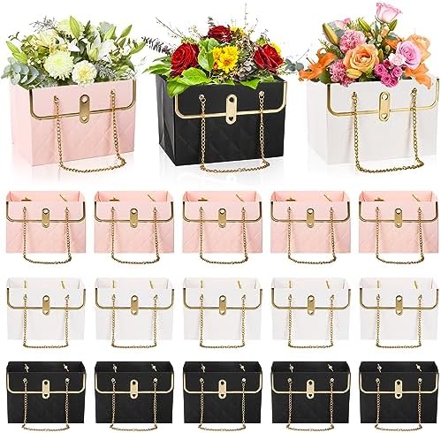 Bolsa de Regalo de Papel con Flores Pumtus, 15 Piezas, Bolsa Portátil para Ramo con Cadena Metálica, Ideal para Bodas, San Valentín y Cumpleaños - imagen 1