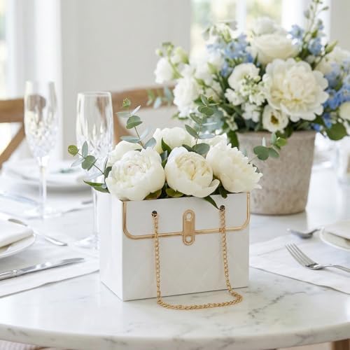 Bolsa de Regalo de Papel con Flores Pumtus, 15 Piezas, Bolsa Portátil para Ramo con Cadena Metálica, Ideal para Bodas, San Valentín y Cumpleaños - imagen 4