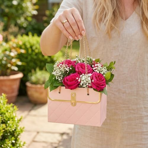 Bolsa de Regalo de Papel con Flores Pumtus, 15 Piezas, Bolsa Portátil para Ramo con Cadena Metálica, Ideal para Bodas, San Valentín y Cumpleaños - imagen 6