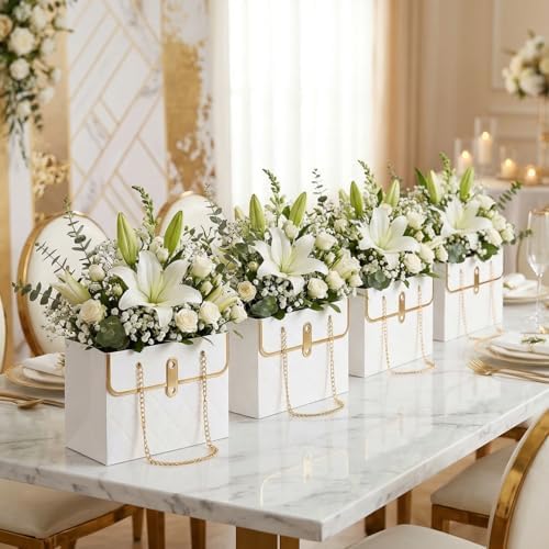 Bolsa de Regalo de Papel con Flores Pumtus, 15 Piezas, Bolsa Portátil para Ramo con Cadena Metálica, Ideal para Bodas, San Valentín y Cumpleaños - imagen 8
