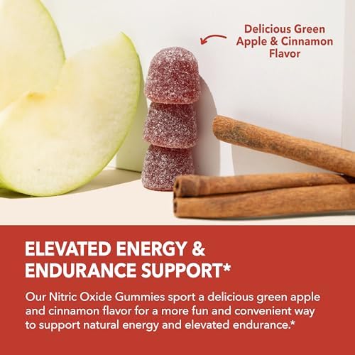 Gomitas de Óxido Nítrico para Hombres y Mujeres con L-Arginina y Remolacha - 90 Unidades - Sabor Manzana Verde y Canela - Veganas, No GMO, 1 Mes de - imagen 5