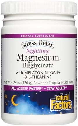 Natural Factors Stress-Relax Magnesio Bisglicinato Nocturno - Apoya el Sueño y Relajación - con Melatonina, L-Teanina y GABA - Sabor Tropical - 120 g - imagen 1