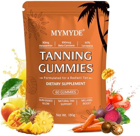 Gomitas Bronceadoras MYMYDE para Mujeres y Hombres - Bronceado Radiante Natural con Vitaminas, Astaxantina, Beta Caroteno, Hidratación y Apoyo a la - imagen 1