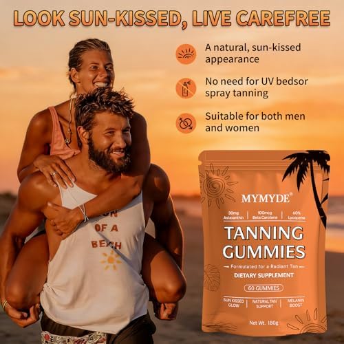 Gomitas Bronceadoras MYMYDE para Mujeres y Hombres - Bronceado Radiante Natural con Vitaminas, Astaxantina, Beta Caroteno, Hidratación y Apoyo a la - imagen 7