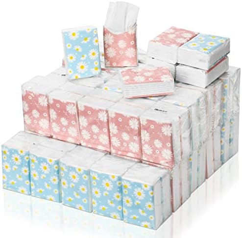 Outus Paquete de 100 Piezas de 800 Hojas de Paquetes de Servilletas de Viaje Pequeñas 3 Capas Diseño Floral de Margarita para Bodas y Eventos - imagen 1