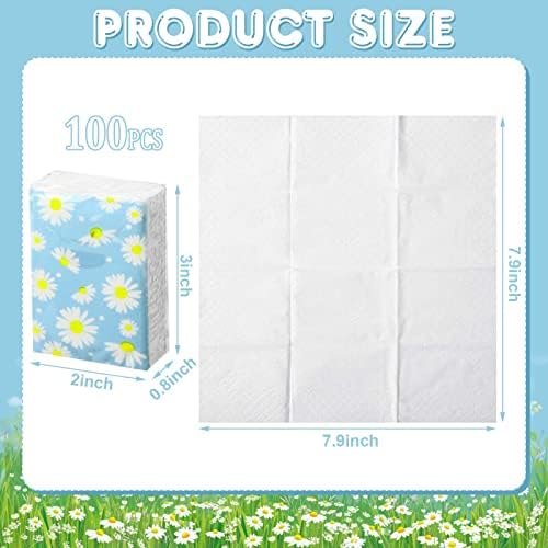 Outus Paquete de 100 Piezas de 800 Hojas de Paquetes de Servilletas de Viaje Pequeñas 3 Capas Diseño Floral de Margarita para Bodas y Eventos - imagen 2