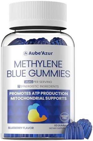 Gomitas Aube'Azur con Azul de Metileno para Humanos, 14mg, Suplemento con L-Teanina, NAC, Nicotinamida y CoQ10, Veganas, Sin Azúcar, Sabor Arándano, - imagen 1