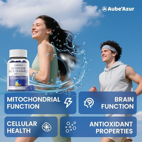 Gomitas Aube'Azur con Azul de Metileno para Humanos, 14mg, Suplemento con L-Teanina, NAC, Nicotinamida y CoQ10, Veganas, Sin Azúcar, Sabor Arándano, - imagen 4