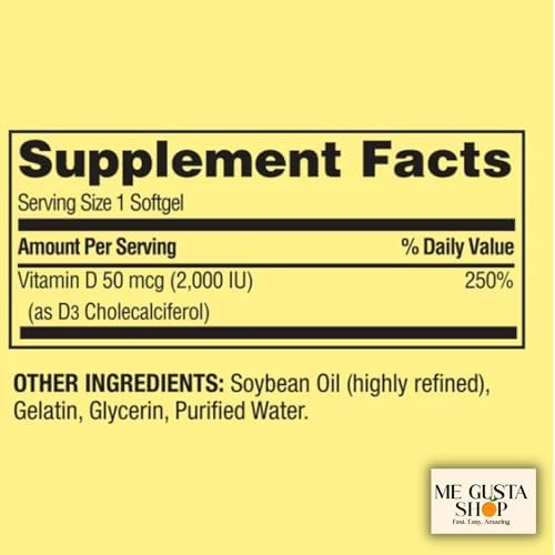 Suplemento de Vitamina D Spring Valley en Softgels, 50 mcg (2,000 UI), 400 Cápsulas + Sticker Me Gusta - imagen 2