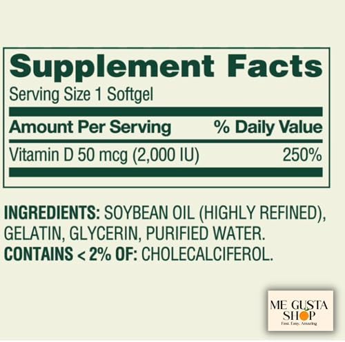 Suplemento de Vitamina D Spring Valley en Softgels, 50 mcg (2,000 UI), 400 Cápsulas + Sticker Me Gusta - imagen 6