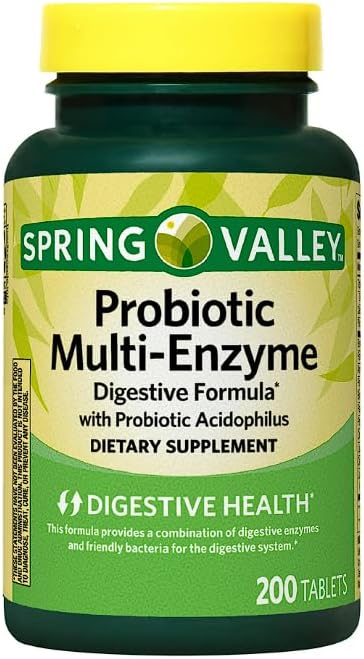 Tabletas de Fórmula Digestiva Multi-enzimática Probiotica Spring Valley, 200 piezas + Etiqueta de Seguimiento de Suplementos Diarios - imagen 1