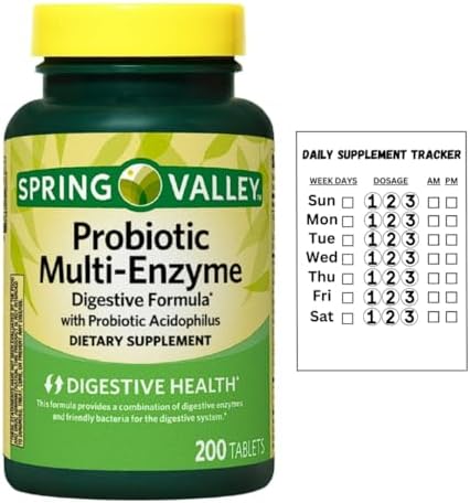 Tabletas de Fórmula Digestiva Multi-enzimática Probiotica Spring Valley, 200 piezas + Etiqueta de Seguimiento de Suplementos Diarios - imagen 2