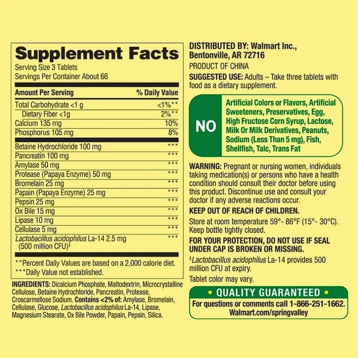 Tabletas de Fórmula Digestiva Multi-enzimática Probiotica Spring Valley, 200 piezas + Etiqueta de Seguimiento de Suplementos Diarios - imagen 4