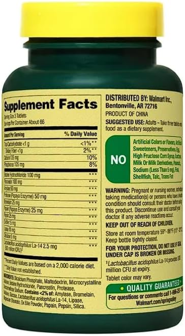 Tabletas de Fórmula Digestiva Multi-enzimática Probiotica Spring Valley, 200 piezas + Etiqueta de Seguimiento de Suplementos Diarios - imagen 6