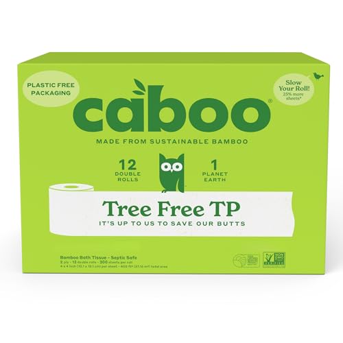 Papel Higiénico Caboo Tree Free, Apto para Fosas Sépticas, Sin Plástico, No Tóxico, 2 Capas | Paquete de 12 Rollos Dobles, 300 Hojas por Rollo - imagen 1