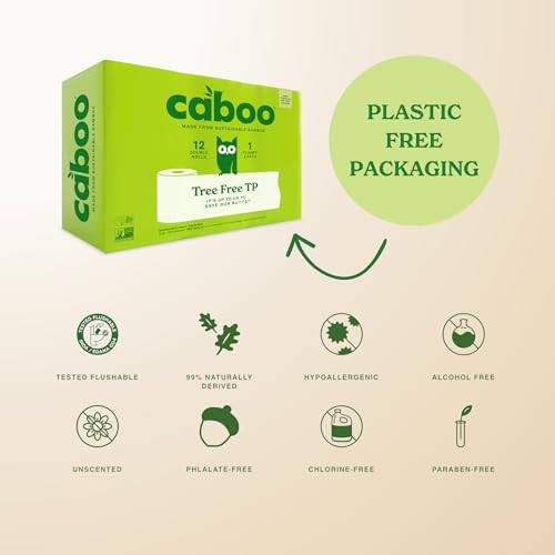 Papel Higiénico Caboo Tree Free, Apto para Fosas Sépticas, Sin Plástico, No Tóxico, 2 Capas | Paquete de 12 Rollos Dobles, 300 Hojas por Rollo - imagen 3