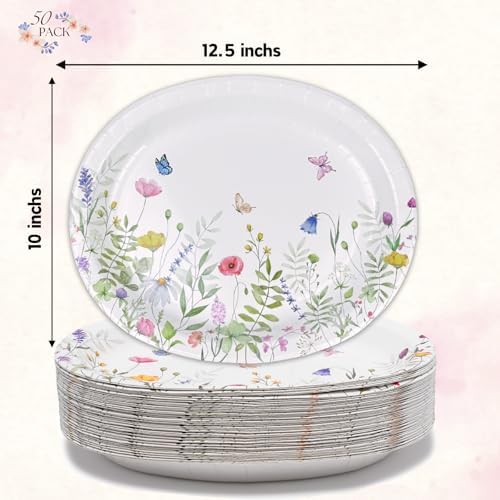 Platos de Papel Ovalados GFInYHM 50 Piezas, 10 x 12.5 Desechables Resistentes para Bodas, Bautizos y Fiestas de Pascua - imagen 2