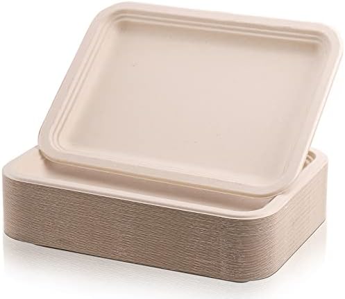 Platos de Papel Biodegradables Lawei 50 Piezas 14 Pulgadas, Bandejas Desechables de Bagazo para Mariscos, BBQ, Picnics y Fiestas - imagen 1
