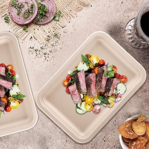 Platos de Papel Biodegradables Lawei 50 Piezas 14 Pulgadas, Bandejas Desechables de Bagazo para Mariscos, BBQ, Picnics y Fiestas - imagen 5