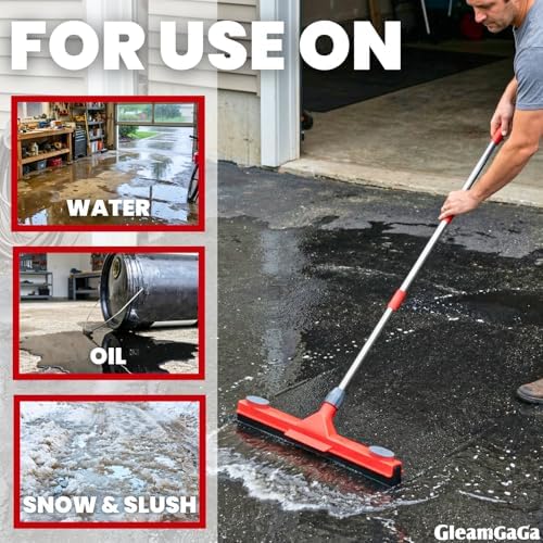 Squeegee de Piso con 2 Cabezas Reemplazables – Cuchilla de Espuma EVA de 17'', Mango de 62'', Clip para Toalla, Squeegee Resistente para Garage, - imagen 3