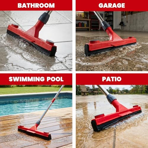 Squeegee de Piso con 2 Cabezas Reemplazables – Cuchilla de Espuma EVA de 17'', Mango de 62'', Clip para Toalla, Squeegee Resistente para Garage, - imagen 7
