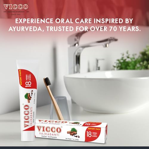 Pasta Dental Herbal Ayurvédica Vicco Vajradanti para Cuidado Bucal y Salud de Encías - 70 Años de Legado Ayurvédico, con 18 Hierbas y Cortes, Sin - imagen 3
