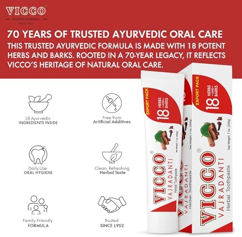Pasta Dental Herbal Ayurvédica Vicco Vajradanti para Cuidado Bucal y Salud de Encías - 70 Años de Legado Ayurvédico, con 18 Hierbas y Cortes, Sin - imagen 4