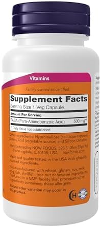 NOW Foods PABA 500mg 100 Cápsulas (Paquete de 2) - imagen 3
