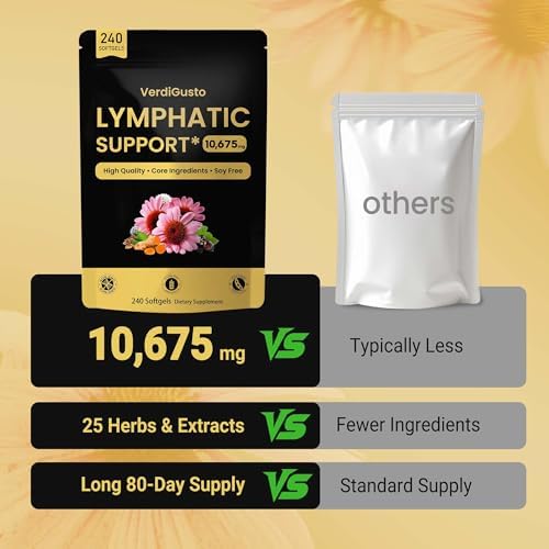 Suplemento Linfático VerdiGusto 10,675mg | Mezcla 25 en 1 con Equinácea, Saúco, Diente de León | 240 Softgels, Suministro para 80 Días | Libre de - imagen 5