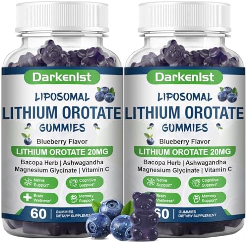 Gomitas Liposomales Darkenlst 2 Pack 20MG de Orotato de Litio con Ashwagandha, Bacopa, Hongo Melena de León, Magnesio y Vitamina C para Ánimo e - imagen 1
