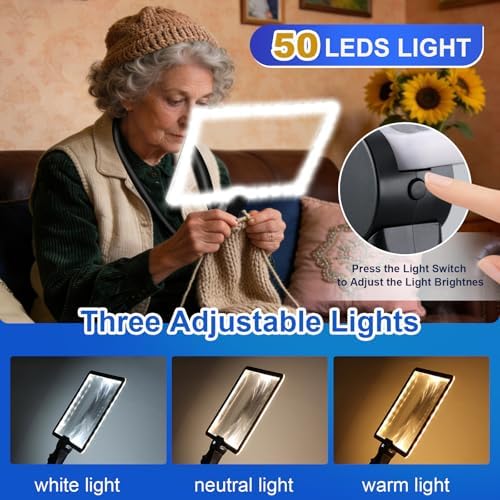 Lupa 10X con Luz LED, 50 LEDs, 3 Modos de Iluminación, Recordatorio de Tiempo de Lectura, Ideal para Libros y Personas con Baja Visión - imagen 2