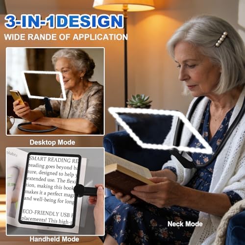 Lupa 10X con Luz LED, 50 LEDs, 3 Modos de Iluminación, Recordatorio de Tiempo de Lectura, Ideal para Libros y Personas con Baja Visión - imagen 3