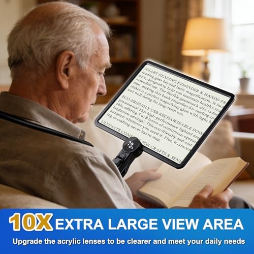 Lupa 10X con Luz LED, 50 LEDs, 3 Modos de Iluminación, Recordatorio de Tiempo de Lectura, Ideal para Libros y Personas con Baja Visión - imagen 6