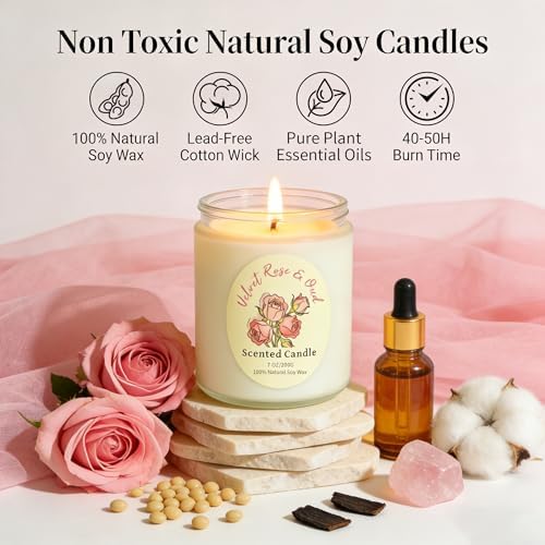 Set de Velas Aromáticas 4 Piezas, Velas de Cera de Soja con Lavanda, Rosa, Coco y Vainilla, 200 Horas de Duración, Regalos para Cumpleaños, Día de - imagen 6