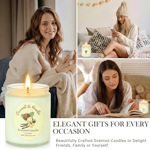 Set de Velas Aromáticas 4 Piezas, Velas de Cera de Soja con Lavanda, Rosa, Coco y Vainilla, 200 Horas de Duración, Regalos para Cumpleaños, Día de - imagen 7