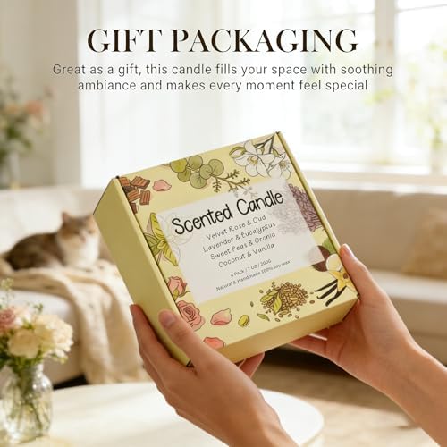 Set de Velas Aromáticas 4 Piezas, Velas de Cera de Soja con Lavanda, Rosa, Coco y Vainilla, 200 Horas de Duración, Regalos para Cumpleaños, Día de - imagen 8