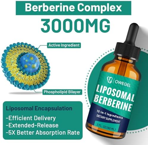 Suplemento de Berberina HCL Owegel con Canela de Ceilán - Gotas Líquidas Liposomales de Berberina 3000mg - 12 Ingredientes Naturales - Activador de - imagen 3