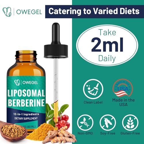 Suplemento de Berberina HCL Owegel con Canela de Ceilán - Gotas Líquidas Liposomales de Berberina 3000mg - 12 Ingredientes Naturales - Activador de - imagen 6