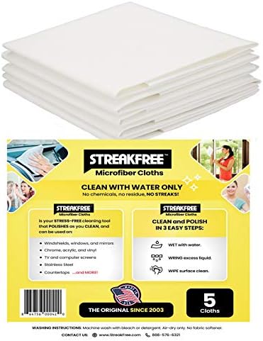 Paquete de 5 Paños de Microfibra para Limpieza de Cristales StreakFree – 16x16, Sin Pelusa, para Ventanas y Espejos – Solo Agua, Sin Químicos, Brillo - imagen 1