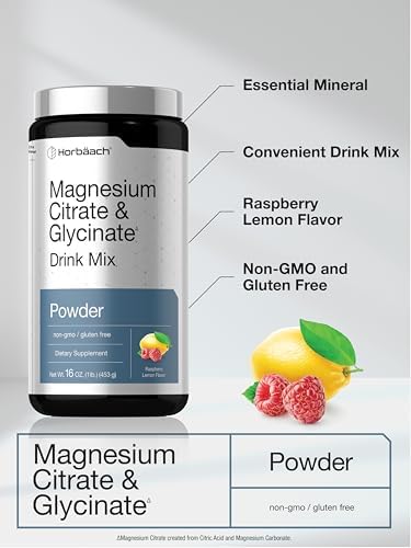 Mezcla Bebible de Magnesio Citrato y Glicinato Horbaach | 325 mg | 16 oz | Sabor Frambuesa-Limón | Vegano, Sin OGM y Sin Gluten - imagen 4