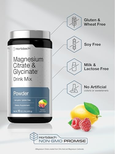 Mezcla Bebible de Magnesio Citrato y Glicinato Horbaach | 325 mg | 16 oz | Sabor Frambuesa-Limón | Vegano, Sin OGM y Sin Gluten - imagen 5