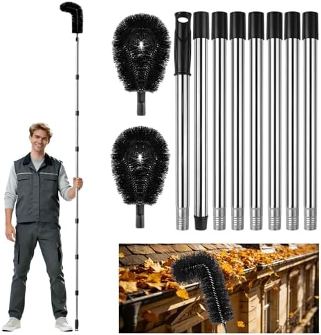 Herramientas de Limpieza de Canaletas de 10.5FT desde el Suelo, Cepillo Ajustable para Canaletas con Poste, Limpiador de Alcance Largo, Sin Escalera - imagen 1