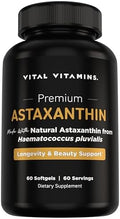 Vital Vitamins Astaxantina 12mg - 60 Cápsulas Blandas Veganas para Hidratación y Elasticidad de la Piel - Hecho en EE. UU. - imagen 1